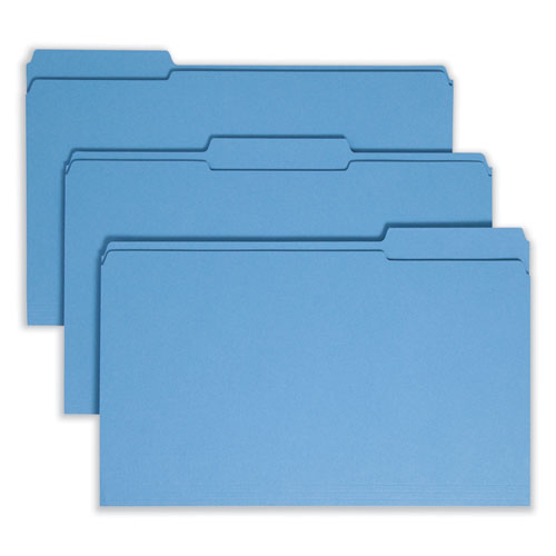 Image of Smead 17034 Reinforced Top Tab Colored File Folders, 1/3-Cut Tabs: Assorted, Legal Size, 0.75" Expansion, Blue, 100/Box