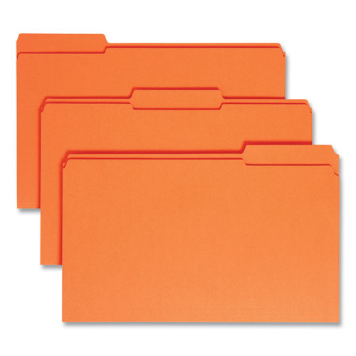 Image of Smead 17534 Reinforced Top Tab Colored File Folders, 1/3-Cut Tabs: Assorted, Legal Size, 0.75" Expansion, Orange, 100/Box