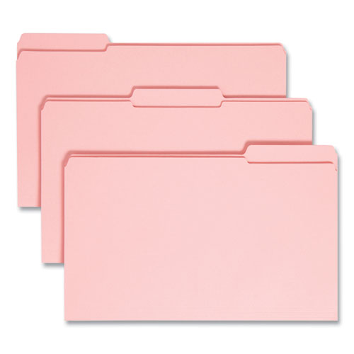 Image of Smead 17634 Reinforced Top Tab Colored File Folders, 1/3-Cut Tabs: Assorted, Legal Size, 0.75" Expansion, Pink, 100/Box