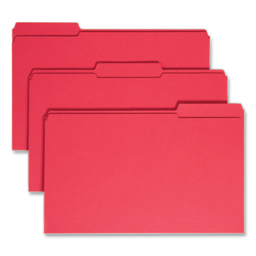 Image of Smead 17734 Reinforced Top Tab Colored File Folders, 1/3-Cut Tabs: Assorted, Legal Size, 0.75" Expansion, Red, 100/Box