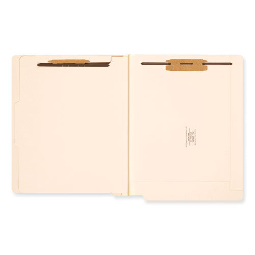 Image of Smead 26825 Manila End Tab Classification Folders, Straight Tab, Expands 2", 1 Divider, 4 Fasteners, Letter Size, Manila, 10/Box