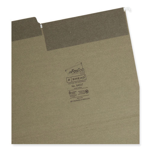 Image of Smead 64037 FasTab Hanging Folders, Letter Size, 1/3-Cut Tabs, Standard Green, 20/Box