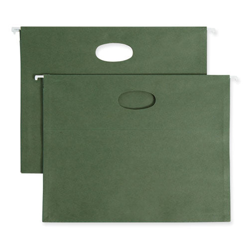 Image of Smead 64226 100% Recycled Hanging Pockets with Full-Height Gusset, 1 Section, 3.5" Capacity, Letter Size, Standard Green, 10/Box