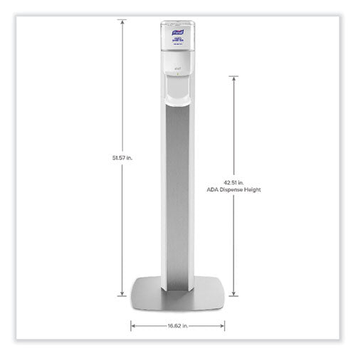 Image of PURELL® 7306-DS-SLV Messenger Es6 Floor Stand With Dispenser, 1,200 Ml, 13.16 X 16.63 X 51.57, Silver/white