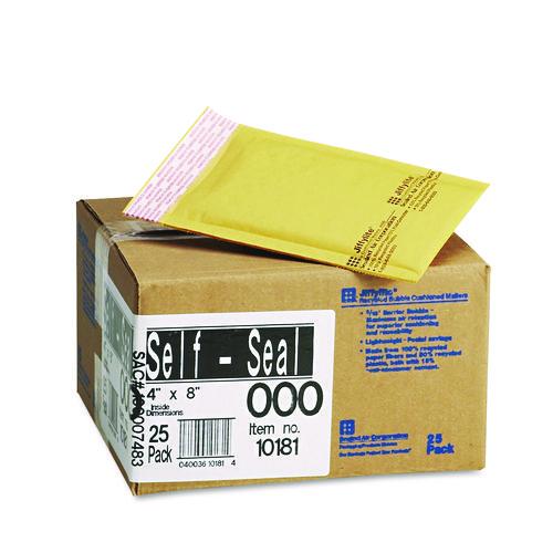 Image of Sealed Air Jiffylite Self-Seal Bubble Mailer, #000, Barrier Bubble Air Cell Cushion, Self-Adhesive Closure, 4 x 8, Brown Kraft, 25/CT