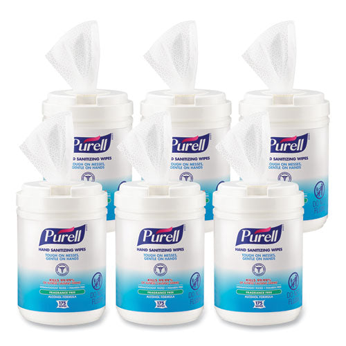 Image of PURELL® 9031-06 Hand Sanitizing Wipes Alcohol Formula, 6 x 7, Unscented, White, 175/Canister, 6 Canisters/Carton