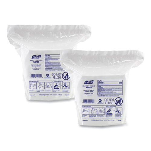 Image of PURELL® 9217-02 Hand Sanitizing Wipes, 3-Ply, 8.25 x 14.06, Fresh Citrus Scent, White, 1,700 Wipes/Pouch, 2 Pouches/Carton