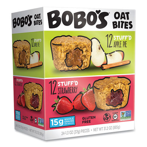 Image of Bobo's BBO00125 Stuff'd Oatmeal Bites, Two-Flavor Multi-Pack: Apple Pie and Strawberry, 1.3 oz Individually Wrapped, 24/Carton