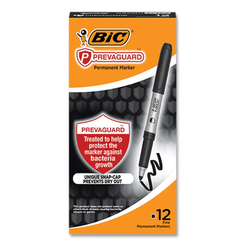 Image of BIC® GAPM11-BLK PrevaGuard Permanent Marker, Fine Bullet Tip, Black, 12/Pack