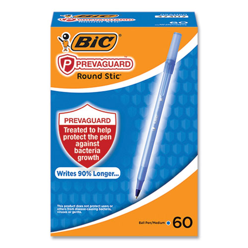 Image of BIC® GSAM60-BLU PrevaGuard Round Stic Ballpoint Pen, Stick, Medium 1 mm, Blue Ink, Translucent Blue Barrel, 60/Pack