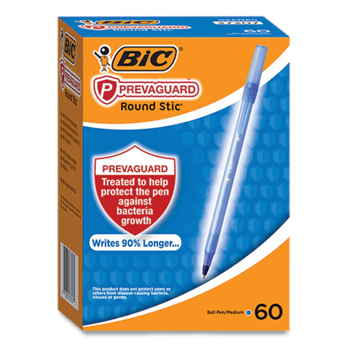 Image of BIC® GSAM60-BLU PrevaGuard Round Stic Ballpoint Pen, Stick, Medium 1 mm, Blue Ink, Translucent Blue Barrel, 60/Pack