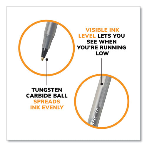 Image of BIC® GSM144AZ-BLK Round Stic Xtra Life Ballpoint Pen, Stick, Medium 1 mm, Black Ink, Translucent Black Barrel, 144/Pack