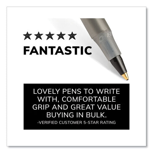 Image of BIC® GSM144AZ-BLK Round Stic Xtra Life Ballpoint Pen, Stick, Medium 1 mm, Black Ink, Translucent Black Barrel, 144/Pack
