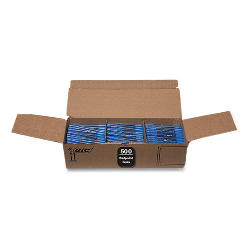 Image of BIC® GSM500E-BLU Round Stic Xtra Life Ballpoint Pen, Stick, Medium 1 mm, Blue Ink, Translucent Blue Barrel, 500/Pack