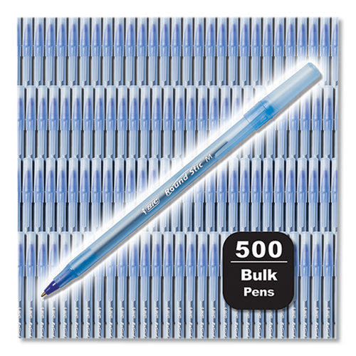 Image of BIC® GSM500E-BLU Round Stic Xtra Life Ballpoint Pen, Stick, Medium 1 mm, Blue Ink, Translucent Blue Barrel, 500/Pack