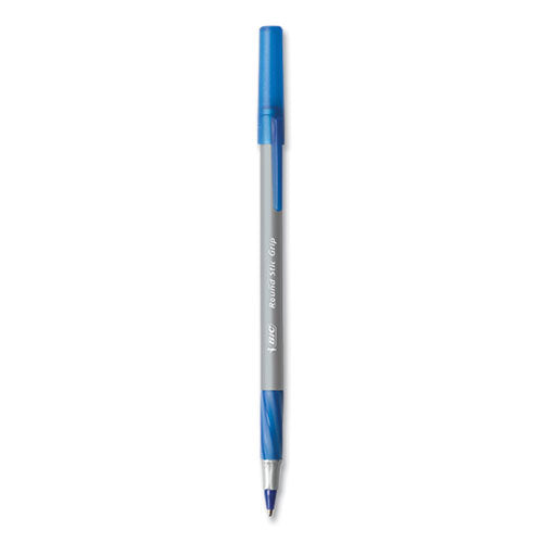 Image of BIC® GSMG144E-BLU Round Stic Grip Xtra Comfort Ballpoint Pen, Stick, Medium 1 mm, Blue Ink, Gray/Blue Barrel, 144/Pack