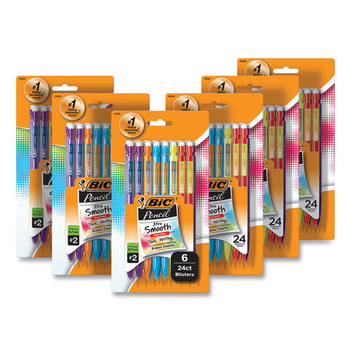 Image of BIC® MPCE144E-BLK Xtra-Smooth Bright Edition Mechanical Pencils, 0.7 mm, HB (#2), Black Lead, Assorted Barrel Colors, 24/Pack, 6 Packs/Carton