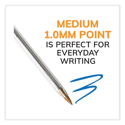 Image of BIC® MS144E-BLU Cristal Xtra Smooth Ballpoint Pen, Stick, Medium 1 mm, Blue Ink, Clear Barrel, 144/Pack