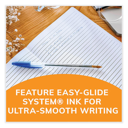 Image of BIC® MS144E-BLU Cristal Xtra Smooth Ballpoint Pen, Stick, Medium 1 mm, Blue Ink, Clear Barrel, 144/Pack