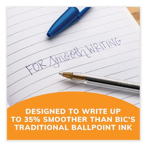 Image of BIC® MS144E-BLU Cristal Xtra Smooth Ballpoint Pen, Stick, Medium 1 mm, Blue Ink, Clear Barrel, 144/Pack