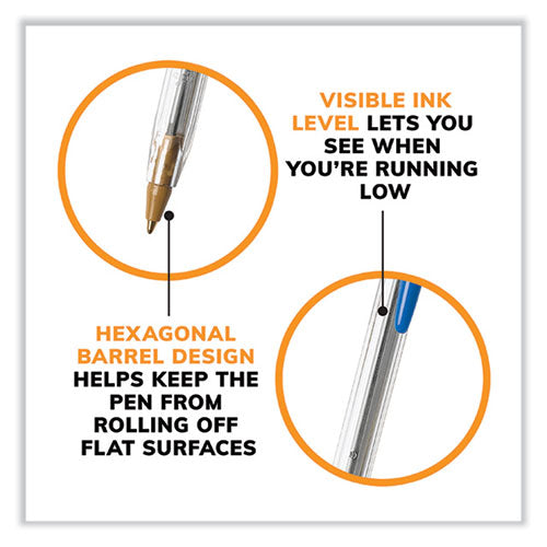 Image of BIC® MS144E-BLU Cristal Xtra Smooth Ballpoint Pen, Stick, Medium 1 mm, Blue Ink, Clear Barrel, 144/Pack