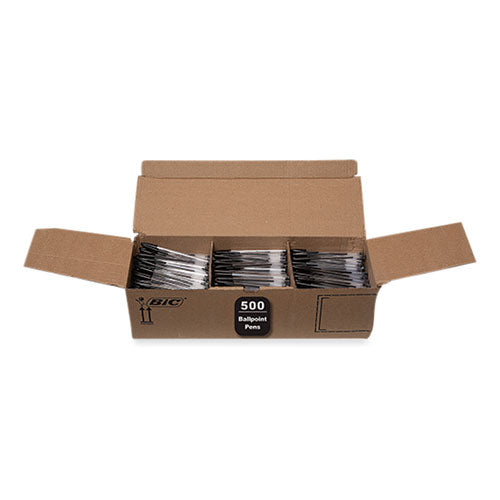 Image of BIC® MS500E-BLK Cristal Xtra Smooth Ballpoint Pen, Stick, Medium 1 mm, Black Ink, Clear Barrel, 500/Pack