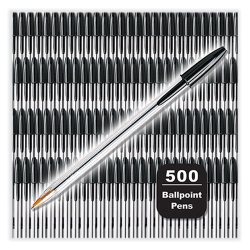 Image of BIC® MS500E-BLK Cristal Xtra Smooth Ballpoint Pen, Stick, Medium 1 mm, Black Ink, Clear Barrel, 500/Pack