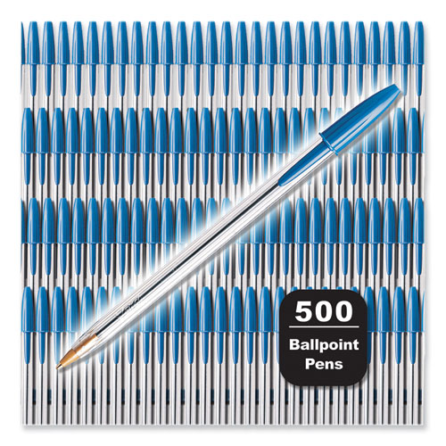 Image of BIC® MS500E-BLU Cristal Xtra Smooth Ballpoint Pen, Stick, Medium 1 mm, Blue Ink, Clear Barrel, 500/Pack
