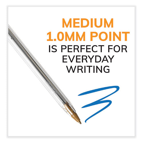 Image of BIC® MS500E-BLU Cristal Xtra Smooth Ballpoint Pen, Stick, Medium 1 mm, Blue Ink, Clear Barrel, 500/Pack