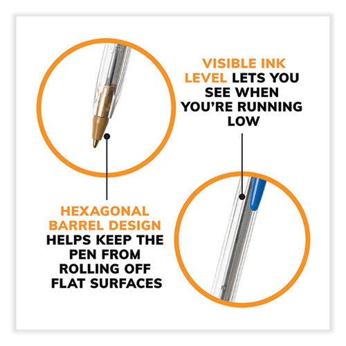 Image of BIC® MS500E-BLU Cristal Xtra Smooth Ballpoint Pen, Stick, Medium 1 mm, Blue Ink, Clear Barrel, 500/Pack