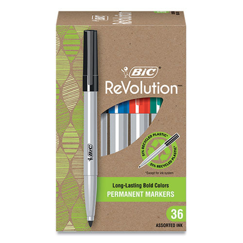 Image of BIC® PMER36-AST ReVolution Permanent Markers, Fine Bullet Tip, Assorted Colors, 36/Pack