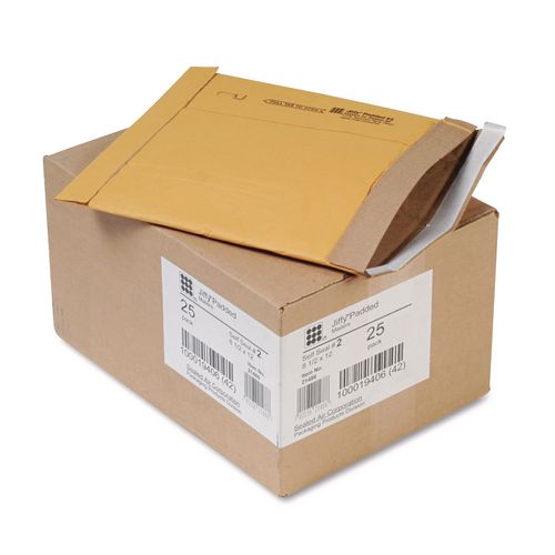 Image of Sealed Air Jiffy Padded Mailer, #2, Paper Padding, Self-Adhesive Closure, 8.5 x 12, Natural Kraft, 25/Carton