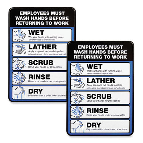 Image of Excello Global Products® EGP-HD-0171-S Employees Must Wash Hands Indoor Wall Sign, 5" x 7", Black/Blue/White Face, Black/Blue Graphics, 2/Pack