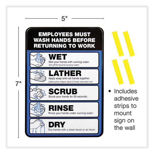 Image of Excello Global Products® EGP-HD-0171-S Employees Must Wash Hands Indoor Wall Sign, 5" x 7", Black/Blue/White Face, Black/Blue Graphics, 2/Pack