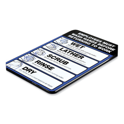 Image of Excello Global Products® EGP-HD-0171-S Employees Must Wash Hands Indoor Wall Sign, 5" x 7", Black/Blue/White Face, Black/Blue Graphics, 2/Pack