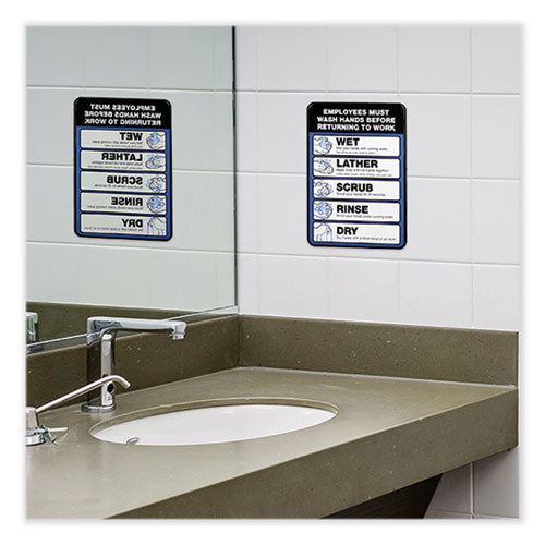Image of Excello Global Products® EGP-HD-0171-S Employees Must Wash Hands Indoor Wall Sign, 5" x 7", Black/Blue/White Face, Black/Blue Graphics, 2/Pack