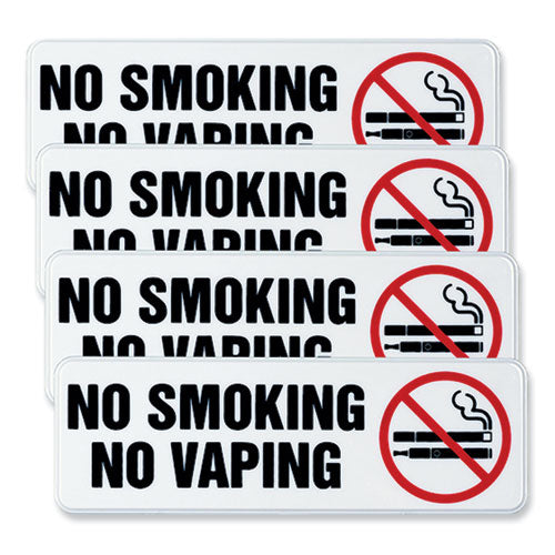 Image of Excello Global Products® EGP-HD-0175-S No Smoking No Vaping Indoor/Outdoor Wall Sign, 9" x 3", Black Face, Black/Red Graphics, 4/Pack