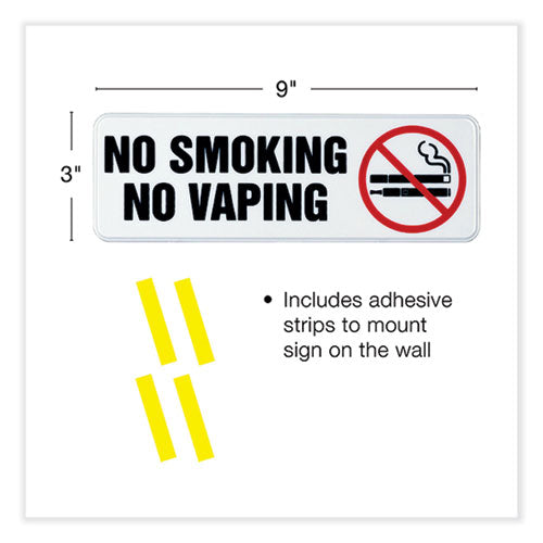Image of Excello Global Products® EGP-HD-0175-S No Smoking No Vaping Indoor/Outdoor Wall Sign, 9" x 3", Black Face, Black/Red Graphics, 4/Pack