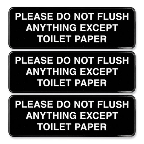 Image of Excello Global Products® EGP-HD-0255-S Please Do Not Flush Indoor/Outdoor Wall Sign, 9" x 3", Black Face, White Graphics, 3/Pack