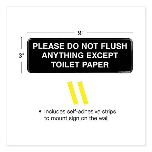 Image of Excello Global Products® EGP-HD-0255-S Please Do Not Flush Indoor/Outdoor Wall Sign, 9" x 3", Black Face, White Graphics, 3/Pack