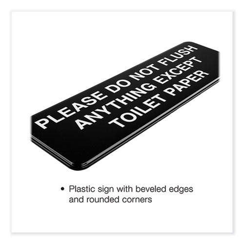 Image of Excello Global Products® EGP-HD-0255-S Please Do Not Flush Indoor/Outdoor Wall Sign, 9" x 3", Black Face, White Graphics, 3/Pack