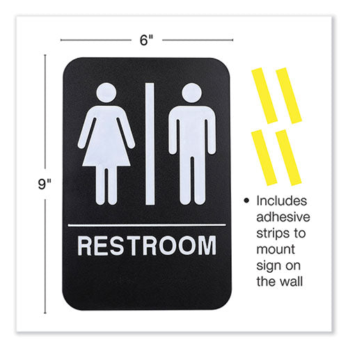 Image of Excello Global Products® EGP-HD-0275-S Indoor/Outdoor Restroom with Braille Text, 6 x 9, Black Face, White Graphics, 3/Pack