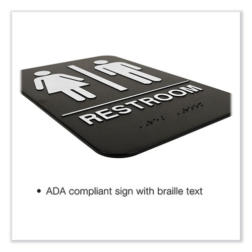 Image of Excello Global Products® EGP-HD-0275-S Indoor/Outdoor Restroom with Braille Text, 6 x 9, Black Face, White Graphics, 3/Pack