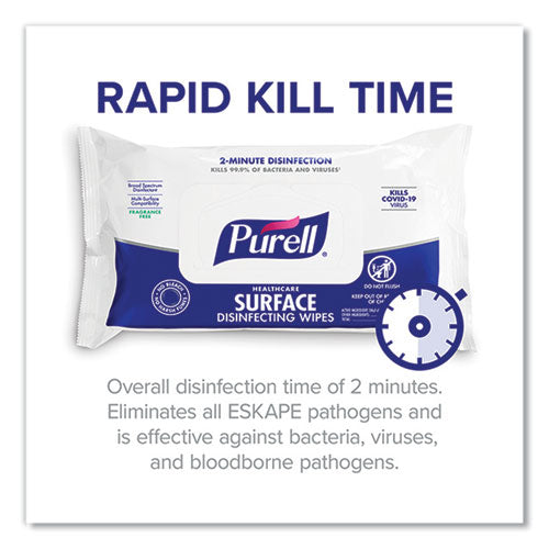 Image of PURELL® 9370-12 Healthcare Surface Disinfecting Wipes, 1-Ply, 7 x 10, Unscented, White, 72/Pack