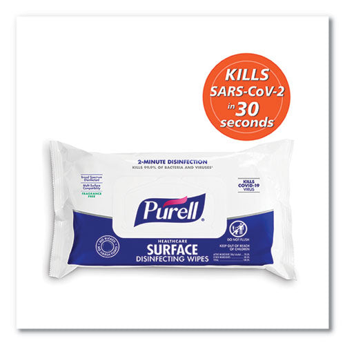 Image of PURELL® 9370-12 Healthcare Surface Disinfecting Wipes, 1-Ply, 7 x 10, Unscented, White, 72/Pack