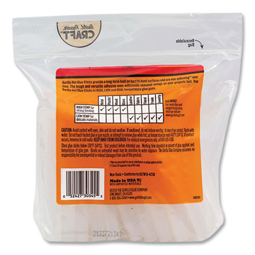 Image of Gorilla® 3034502 Hot Glue Sticks, 0.43" Dia X 4", Dries Clear, 45/pack