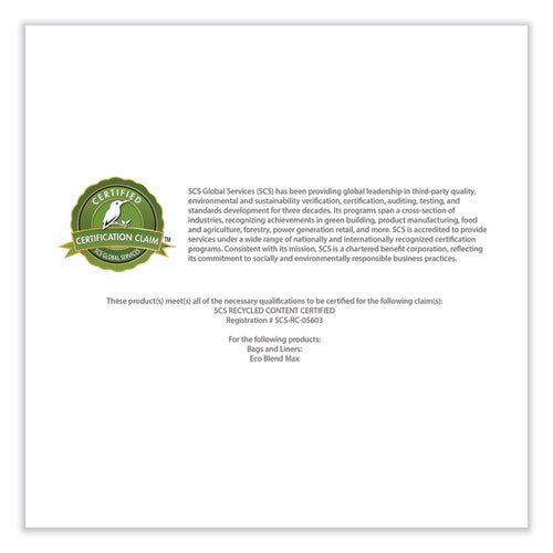 Image of Heritage L6639TE ER1 Eco Blend Max Can Liners, 33 gal, 0.8 mil, 33" x 39", Green, 25 Bags/Roll, 8 Rolls/Carton