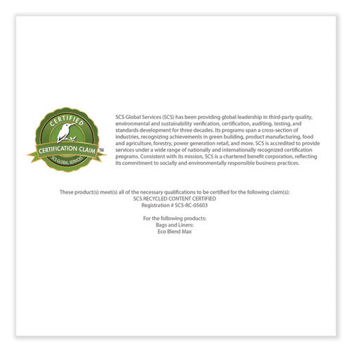 Image of Heritage L8046TX ER1 Eco Blend Max Can Liners, 45 gal, 0.8 mil, 40" x 46", Blue, 25 Bags/Roll, 6 Rolls/Carton