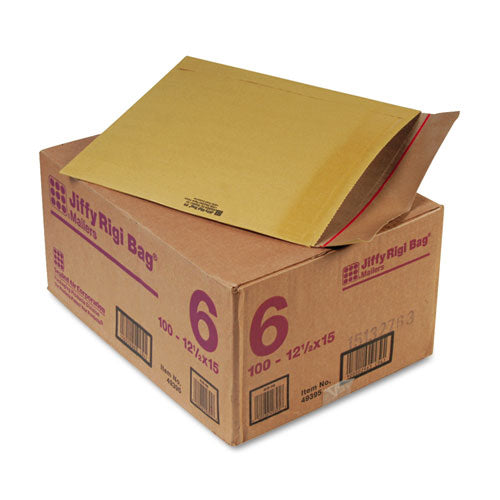 Image of Sealed Air Jiffy Rigi Bag Mailer, #6, Square Flap, Self-Adhesive Closure, 12.5 X 15, Natural Kraft, 100/carton