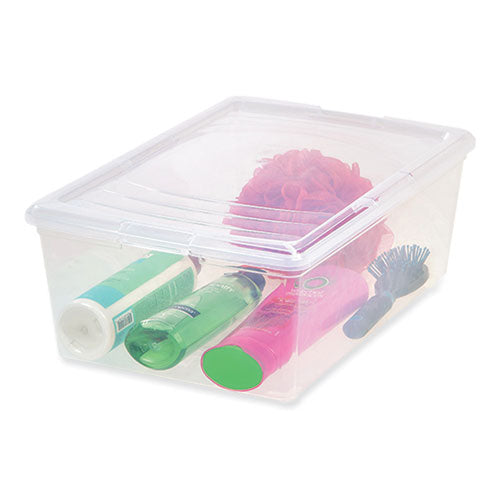 Image of Iris 13.5 Qt. Lift-Off Lid Storage Tote, 10.6" x 16.1" x 5.9", Clear/Gray